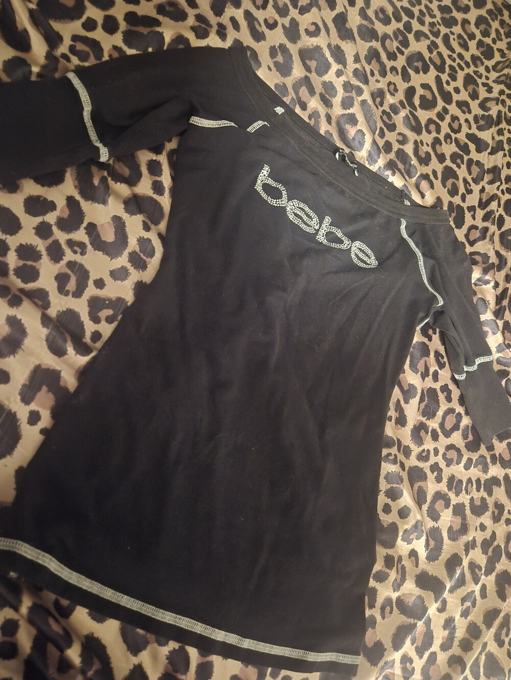 bebe Black Rhinestone Logo Top